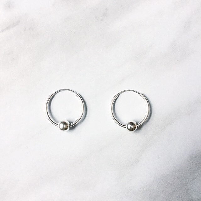 Silver Hoop & Bead Earrings