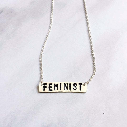feminist nameplate necklace